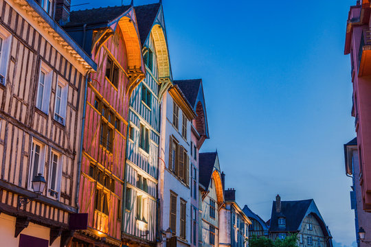 Old architecture of Troyes at night