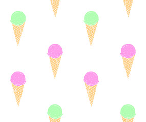 Vector seamless pattern of hand drawn doodle sketch pink and mint ice cream isolated on white background