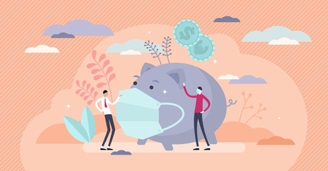 Virus recession vector illustration. Finance crisis flat tiny person concept