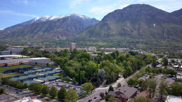 Aerial View Near Campus Of Brigham Young University In Provo, Utah.