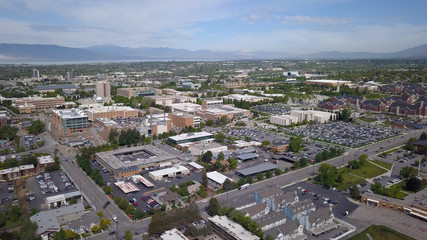 Aeraial view over Brigham Young University campus in Provo, Utah.