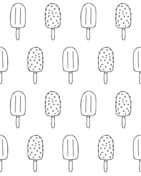 Vector seamless pattern of different hand drawn doodle sketch eskimo pie ice cream isolated on white background