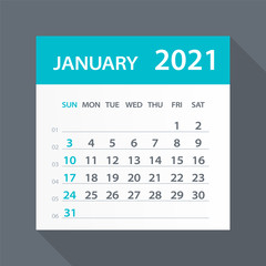 January 2021 Calendar Leaf - Vector Illustration