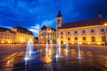 Fototapeta premium Holy Trinity Church and Sibiu City Hall