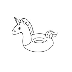 Vector hand drawn doodle sketch swimming unicorn float isolated on white background