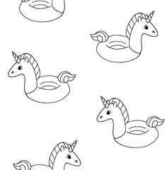 Vector seamless pattern of hand drawn doodle sketch swimming unicorn float isolated on white background