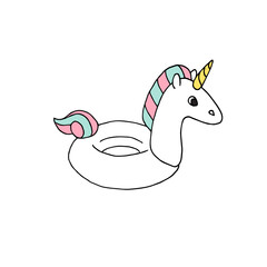 Vector hand drawn doodle sketch colored swimming unicorn float isolated on white background