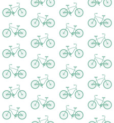 Vector seamless pattern of mint flat retro bicycle silhouette isolated on white background