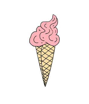 Vector hand drawn doodle sketch pink colored ice cream isolated on white background