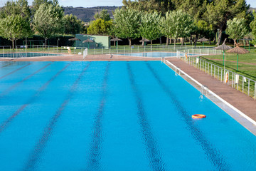 Olympic pool with a blue water