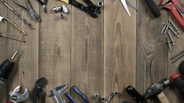 Stylized watercolor animation different do it yourself hand tools moving for logo intro. Theme stop motion do it yourself work. Concept of brand promotion for provision of repair services or locksmith