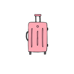 Vector hand drawn doodle sketch pink luggage travel case bag isolated on white background