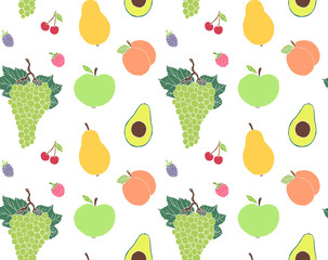 Vector seamless pattern of hand drawn doodle sketch fruit and berries isolated on white background