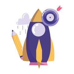 creativity technology, rocket pencil target arrow idea cartoon
