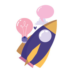 creativity technology, rocket bulb idea brainstorm cartoon