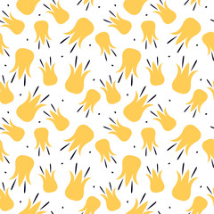 Contemporary seamless pattern with abstract flowers and tropical leaves. Summer print.