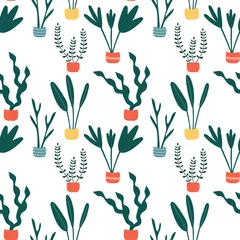 Printed roller blinds Plants in pots Seamless pattern with abstract pot flowers. Cartoon print with plants.