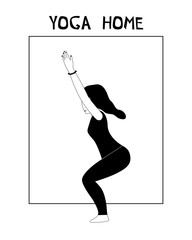 Woman doing yoga at home. Illustration with Chair Pose, Utkatasana.