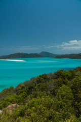 Fototapeta na wymiar Whitehaven beach aerial view, Whitsundays. Turquoise ocean, white sand. Dramatic DRONE view from above. Travel, holiday, vacation, paradise. Shot in Hill Inlet, Queenstown, Australia.