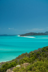 Fototapeta na wymiar Whitehaven beach aerial view, Whitsundays. Turquoise ocean, white sand. Dramatic DRONE view from above. Travel, holiday, vacation, paradise. Shot in Hill Inlet, Queenstown, Australia.