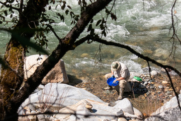 Gold panning in the Sierra Nevada Mountains