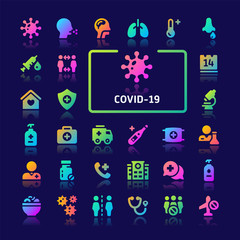 Coronavirus Covid-19 Gradient Vector Icon Set.