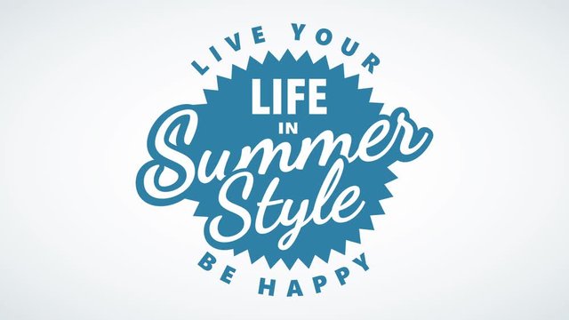live your be happy written with modern lettering around zigzagged rounded graphic with text life in summer style using retro cursive typography