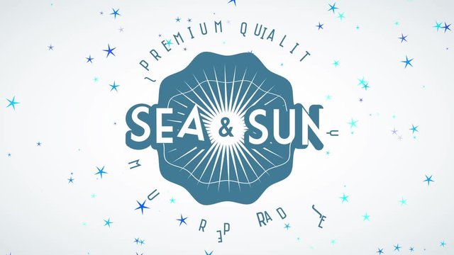 travelling agency mark with script fancy quality ocean and sun summer heaven written internal and surrounding a rippled mark with thin stripe resembling shine