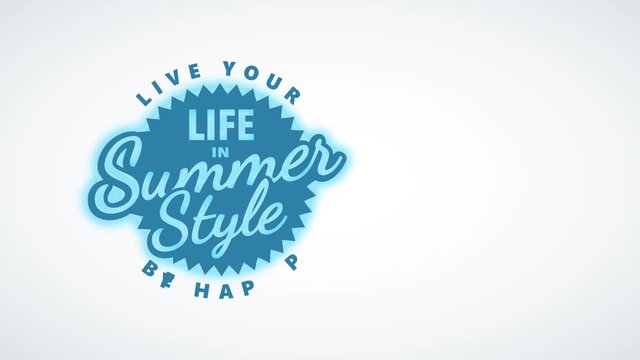 live your exist laughing written with trendy lettering around zigzagged round detailed with text life in summer fancy using retro cursive offset