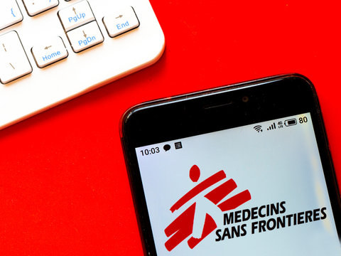  In this photo illustration  Medecins Sans Frontieres (MSF) logo is seen displayed on a smartphone