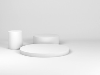 3d white still life installation with cylinders as a podium