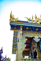 Fototapeta na wymiar A beautiful view of Wat Rong Suea Ten, the Blue Temple at Chiang Rai, Thailand.