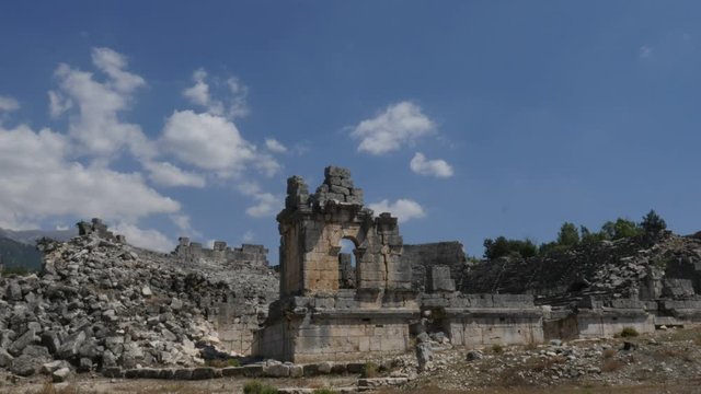 Ruins of ancient theater in Xanthos, Turkey old roman and lycian rock tombes and civilization 