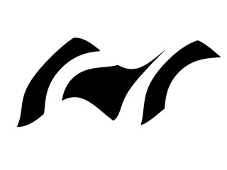 Pieces of black curved ribbon isolated on a white background. Abstract black white curved banner for your design.