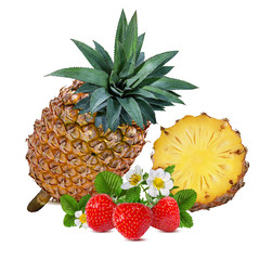 Fresh pineapple and strawberry isolated on white background