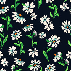 pretty daisy print on a black - seamless background