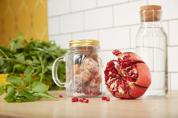 Fennel greens, parsley, spinach laid on the table 