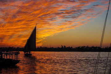 Luxor. Nile river in Egypt. Sunset over the river in Egypt. Sunset in Luxor