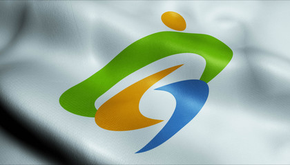 3D Waving Japan City Flag of Yasugi Closeup View