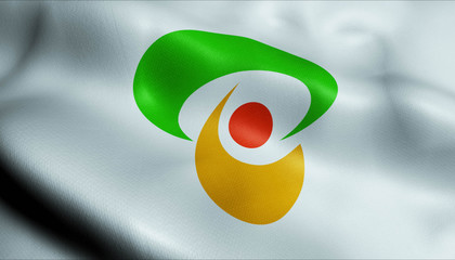 3D Waving Japan City Flag of Shimotsuke Closeup View