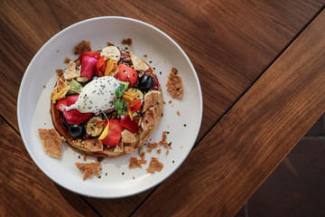 Pancakes with banana, kiwi, strawberries and ice cream