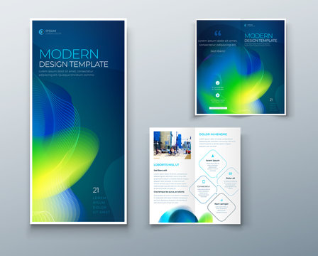 Bi fold brochure design with liquid abstract element. Corporate business template for bi fold flyer. Layout with modern abstract glow background. Creative concept folded flyer or brochure.