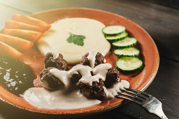 National Swedish food for everyone. Meatballs with mashed potatoes