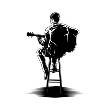 Man playing guitar in chair illustration vector