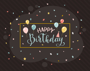 Text Happy Birthday with Balloons on Black Background