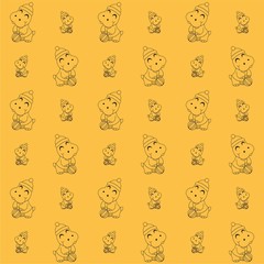 Fototapeta premium Hippopotamus Wear Hats While Closing Their Eyes and There are Ball on Their Feet Cartoon Cute Illustration, Cartoon Funny Character, Pattern Wallpaper 