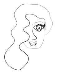 Vector portrait of a girl in line-art style. Illustration isolated on white background.