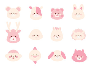 十二支のイラストセット　ピンク　線なし