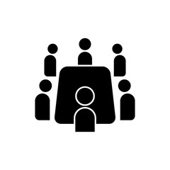 Meeting glyph icon design. Job interview sign illustration. Black glyph vector icon.