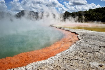 New Zealand, Wai-O-Tapu is New Zealand's most colourful and diverse volcanic area. It is full of stunning geothermal activity and colours of every tint in pools, lakes, craters and steam vents.